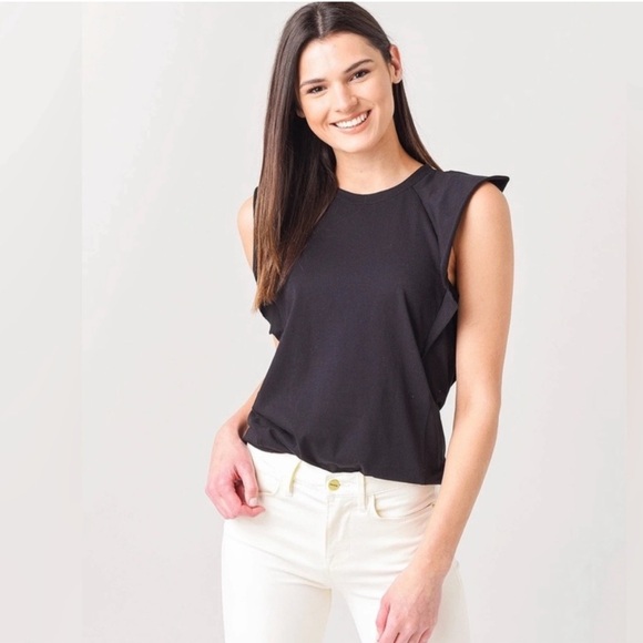 Frame Sleeveless Black Top with Ruffle Detail. Size M - Picture 1 of 7